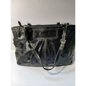 Coach Black Patent Leather Pleated Shoulder‎ Tote Bag